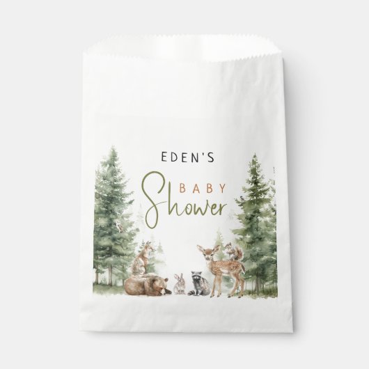 Sachets En Papier Baby shower des animaux forestiers (Devant)