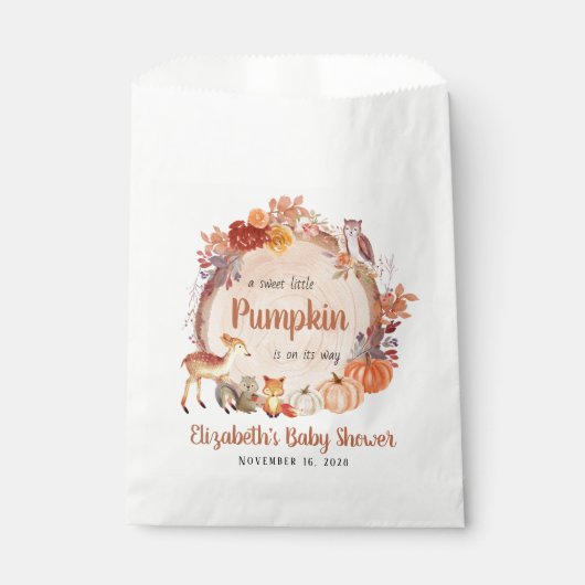 Sachets En Papier Baby shower des petits animaux de bois Citrouille (Devant)