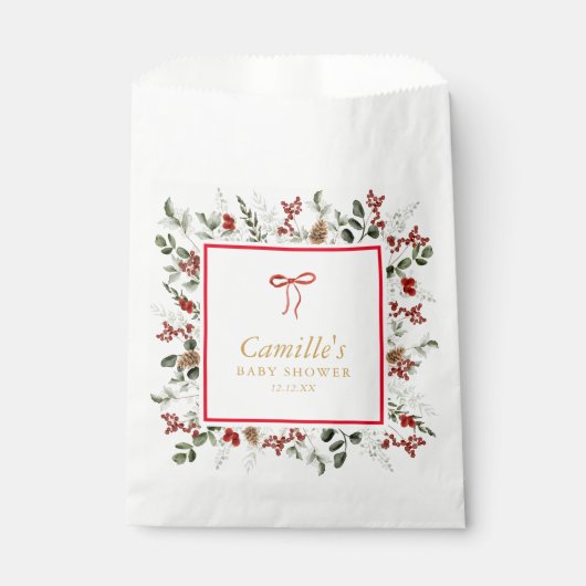 Sachets En Papier Baby shower d'hiver botanique rustique (Devant)