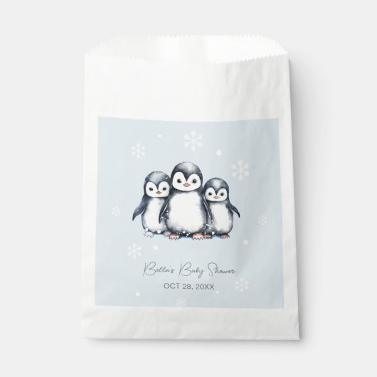 Sachets En Papier Baby shower d'hiver de Pingouin mignon (Devant)