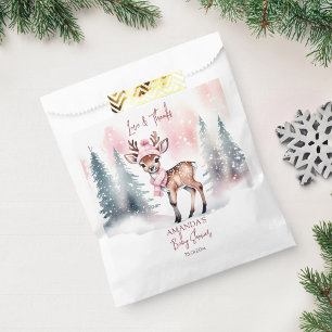 Sachets En Papier Baby shower d'hiver mignon cerf rose merci