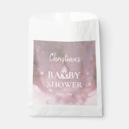 Sachets En Papier Baby shower d'hiver rose fille (Devant)