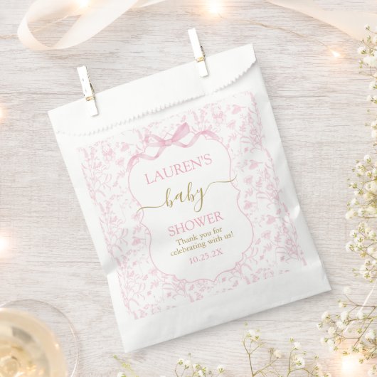 Sachets En Papier Baby shower d'ours en toile rose (Coupé)