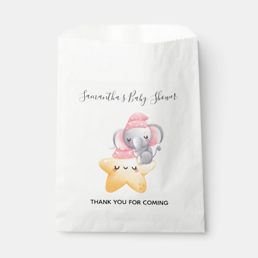 Sachets En Papier Baby shower éléphant rose personnalisé pour bébé (Devant)