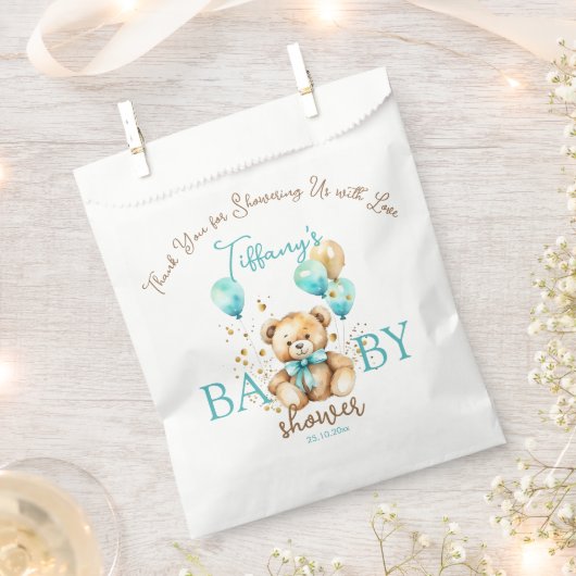 Sachets En Papier Baby shower en peluche favorise mignon aqua marron (Coupé)