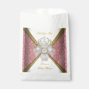 Sachets En Papier Baby Shower Fille Blanc Rose Princesse Damassé