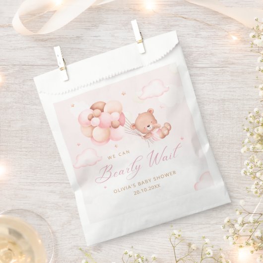 Sachets En Papier Baby shower fille en ballons rose Teddy mignon (Coupé)