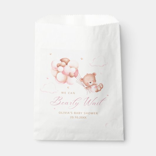 Sachets En Papier Baby shower fille en ballons rose Teddy mignon (Devant)