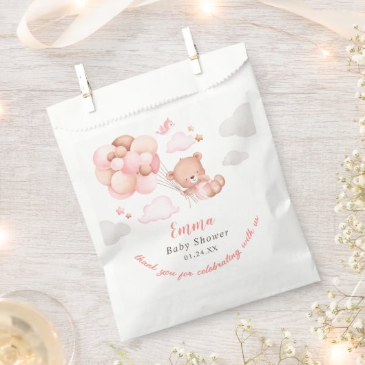 Sachets En Papier Baby shower fille ours en peluche (Coupé)