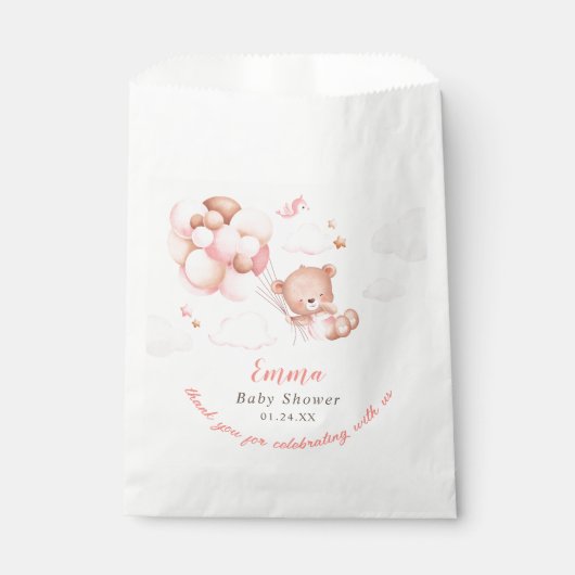 Sachets En Papier Baby shower fille ours en peluche (Devant)