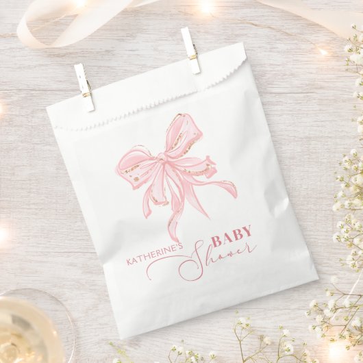 Sachets En Papier Baby shower fille rose et or Bow Chic (Coupé)