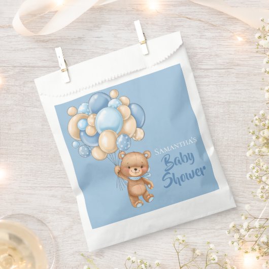 Sachets En Papier Baby shower Fille Teddy -Bleu (Coupé)