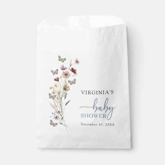 Sachets En Papier Baby shower Fleur sauvage Boho bleu (Devant)
