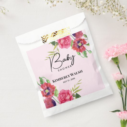 Sachets En Papier Baby shower Fleurs rouges roses modernes sur rose (Scellé)