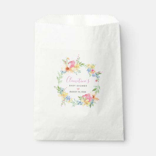 Sachets En Papier Baby Shower Floral Aquarelle Rose Et Jaune Rustiqu (Devant)