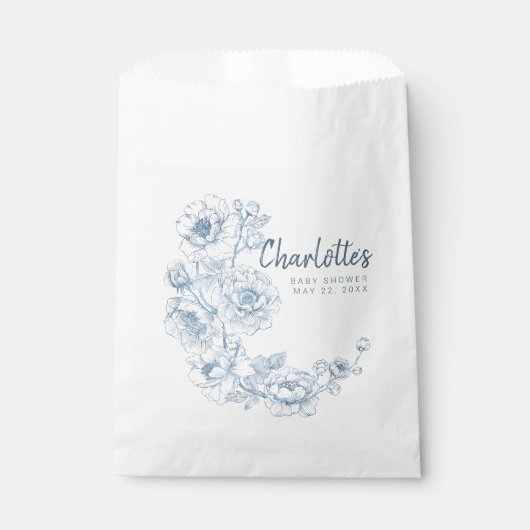 Sachets En Papier Baby shower floral bleu Dusty Favoriser Sac (Devant)