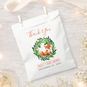 Sachets En Papier Baby shower Fox Woodland Green Merci Script