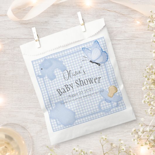 Sachets En Papier Baby shower Garçon bleu blanc En vichy (Coupé)