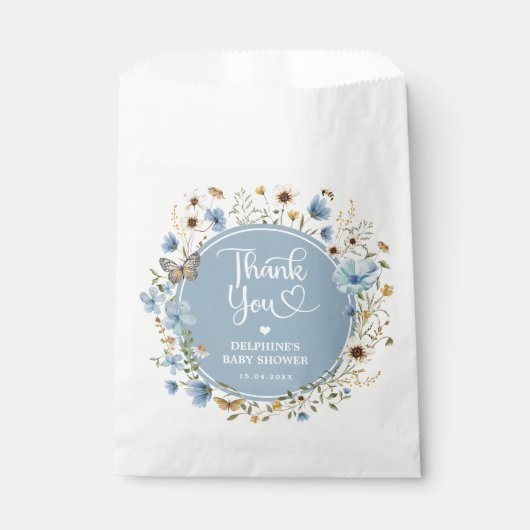 Sachets En Papier Baby shower garçon Dusty Blue Fleur sauvage (Devant)