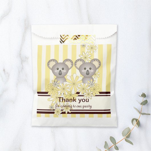 Sachets En Papier Baby shower jumeau Koala jaune / Anniversaire de e