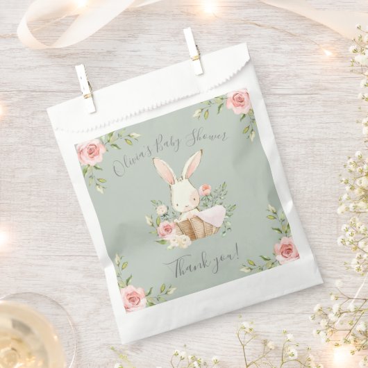 Sachets En Papier Baby shower lapin vert Sage (Coupé)