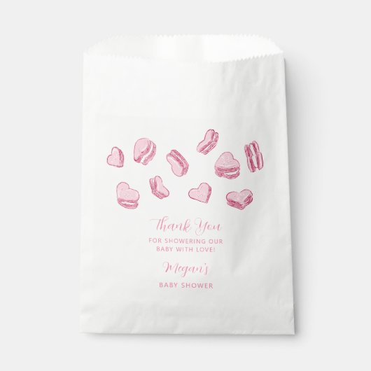 Sachets En Papier Baby shower Macarons de Coeur Rose (Devant)