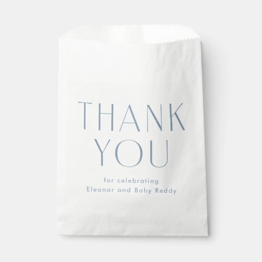 Sachets En Papier Baby shower merci cambray bleu (Devant)