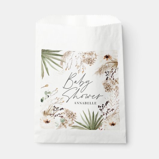 Sachets En Papier Baby shower merci pampas moderne herbe feuillage (Devant)