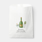 Sachets En Papier Baby shower minimal vert Poppin Champagne bouteill (Devant)