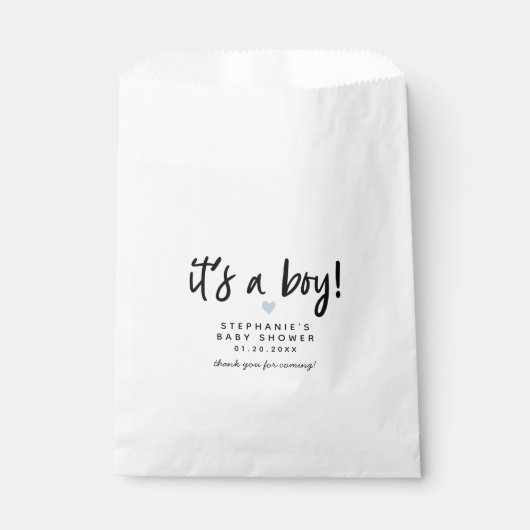 Sachets En Papier Baby shower moderne Blue Heart (Devant)