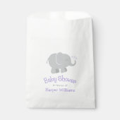 Sachets En Papier Baby shower moderne violet gris éléphant fille (Devant)