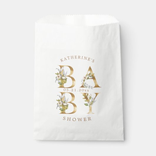 Sachets En Papier baby shower monogramme or fleuri (Devant)