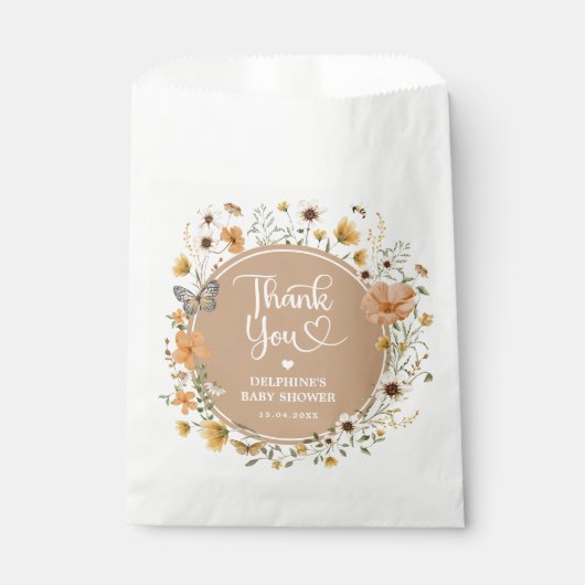 Sachets En Papier Baby shower neutre Rustique Fleur sauvage Automne (Devant)