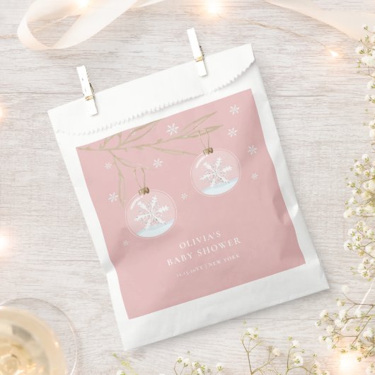 Sachets En Papier Baby shower Pink Gold Winter Snowflake (Coupé)