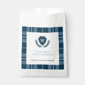Sachets En Papier Baby shower Plaid Bleu Preppy Monogrammé (Devant)