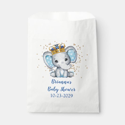 Sachets En Papier Baby shower Prince Royal Blue Gold Elephant Boy (Devant)