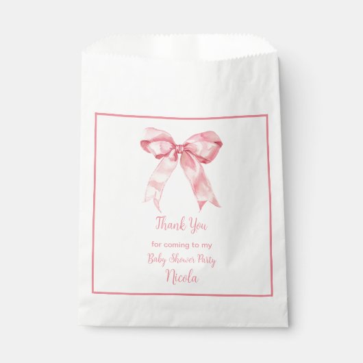 Sachets En Papier Baby shower rose Coquette Bow (Devant)