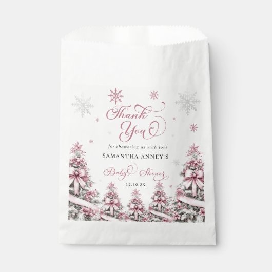 Sachets En Papier Baby shower rose de Noël d'hiver Merci (Devant)