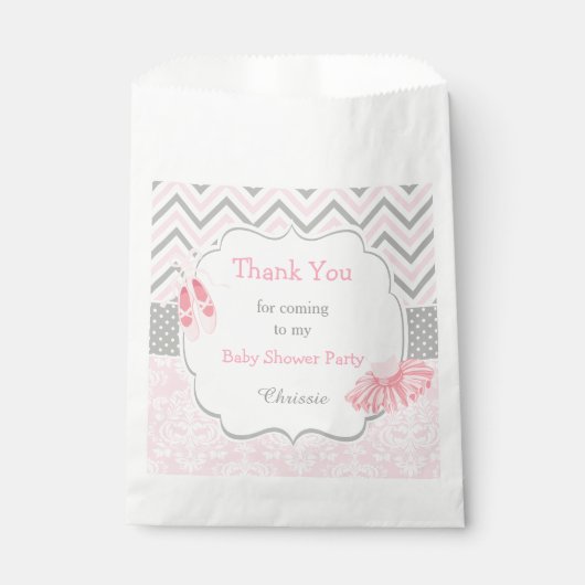 Sachets En Papier Baby shower rose et gris Chevron Ballerina (Devant)