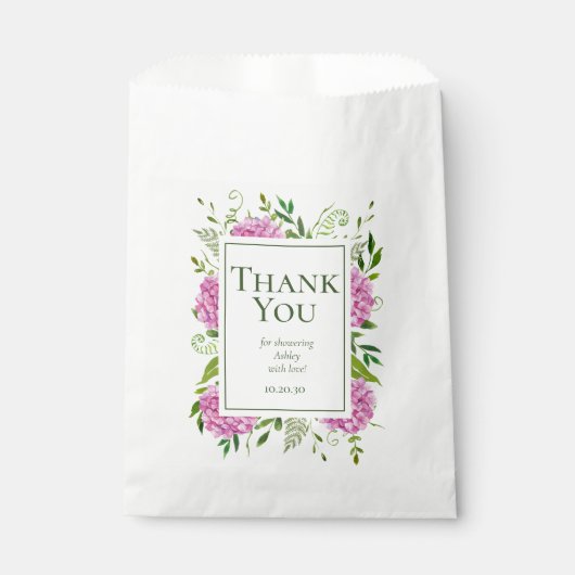 Sachets En Papier Baby shower rose Hydrangeas fille Merci (Devant)