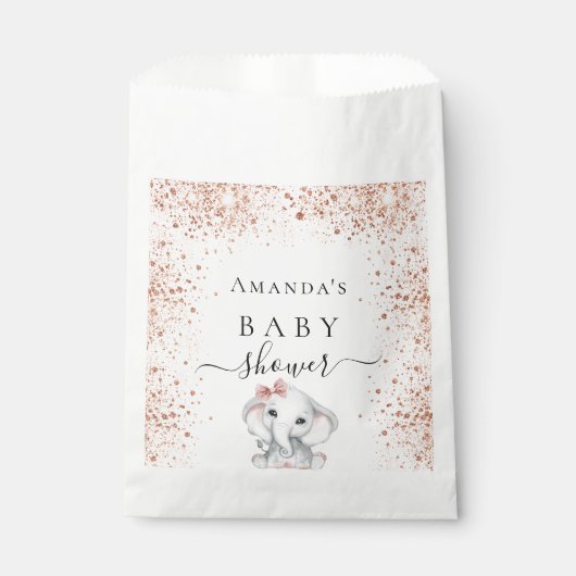 Sachets En Papier Baby shower rose parties scintillant d'or éléphant (Devant)