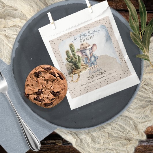 Sachets En Papier Baby shower rustique Western Elephant Cowboy Boy