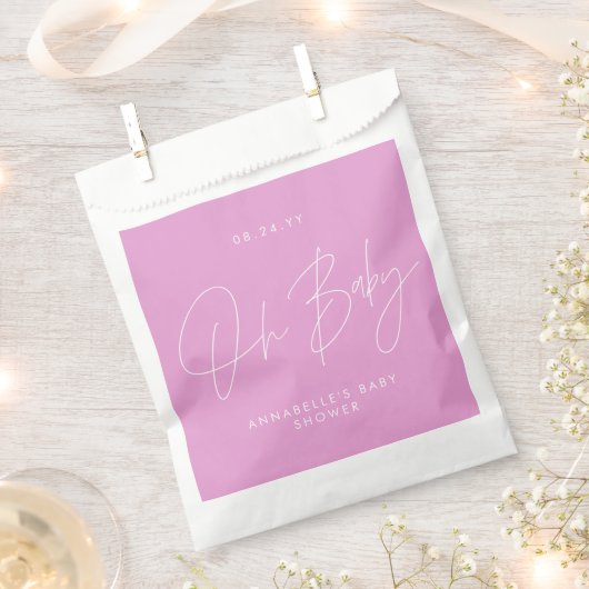Sachets En Papier Baby shower script moderne cerise rose invité (Coupé)