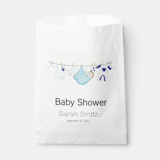 Sachets En Papier Baby shower simple bleu mou (Devant)