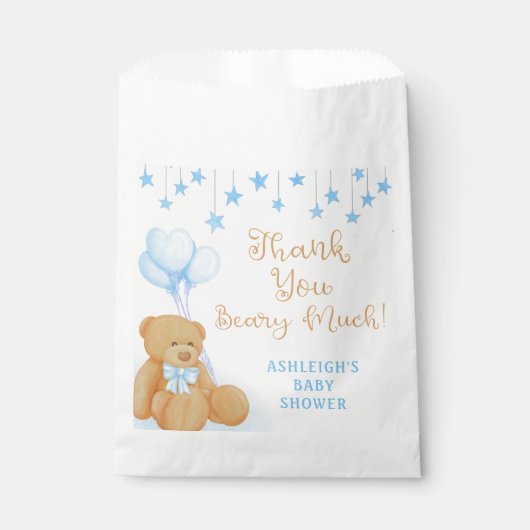 Sachets En Papier Baby shower Teddy Bear Blue Stars Merci (Devant)
