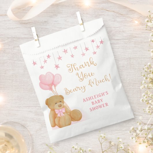 Sachets En Papier Baby shower Teddy Bear Rose Stars Merci (Coupé)