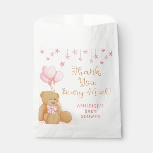 Sachets En Papier Baby shower Teddy Bear Rose Stars Merci (Devant)