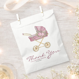 Sachets En Papier Baby shower Vintage de poussette rose aquarelle