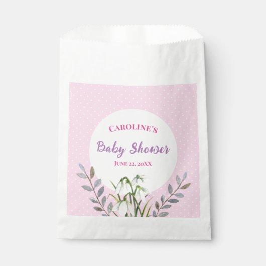 Sachets En Papier Baby shower White Snowdrops Pois roses (Devant)