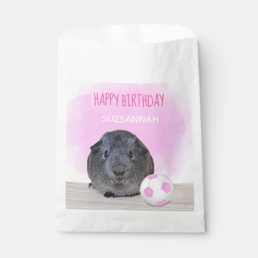 Sachets En Papier Bal d'anniversaire mignon Guinée Cochon rose et bl (Devant)